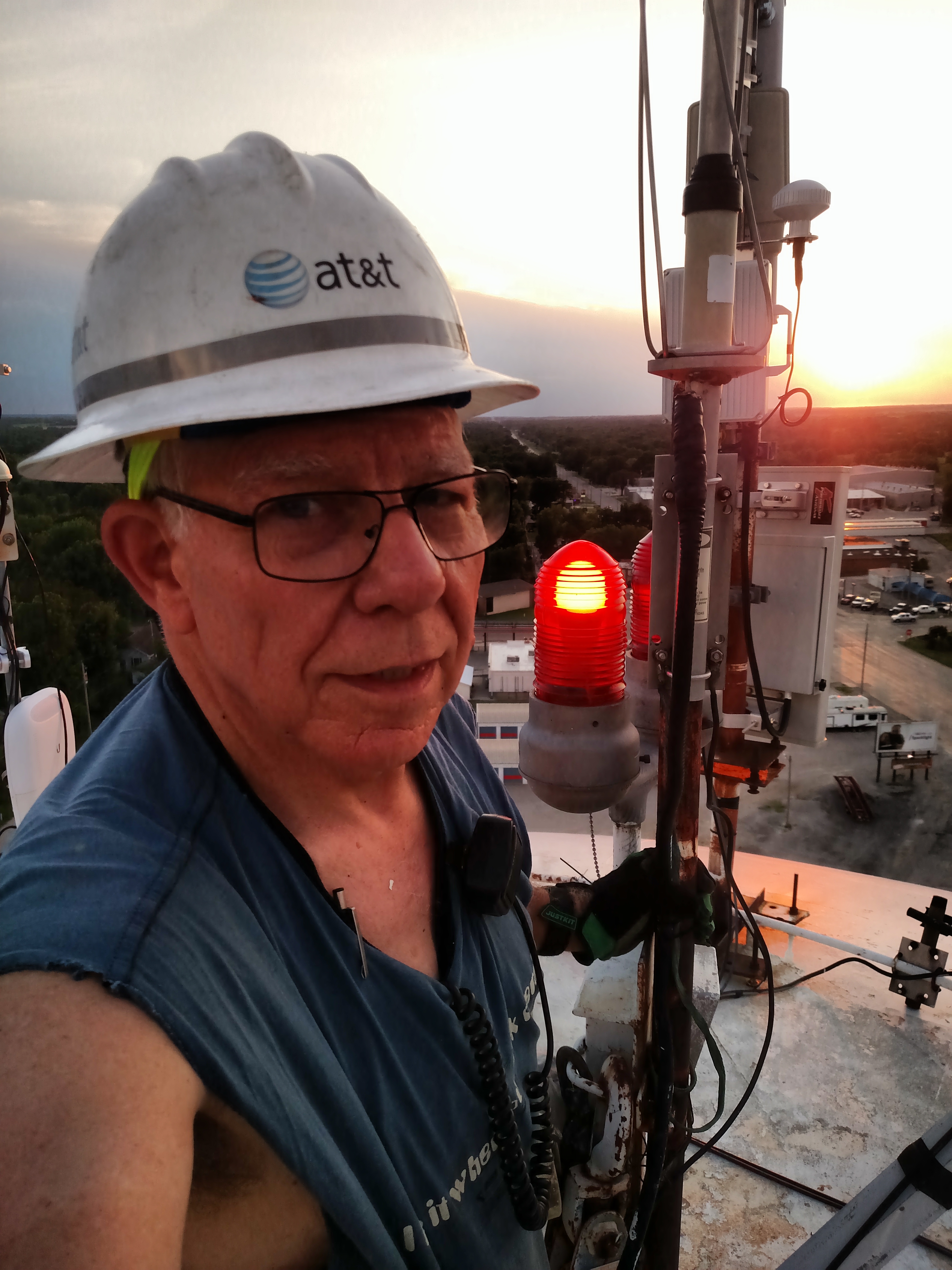 Bill Collins installing PAARC repeater antenna on the Parsons water tower